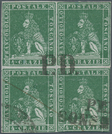 Italien - Altitalienische Staaten: Toscana: 1851, 4 Cr Green On Grey, Used Block Of 4, Fresh Color, - Tuscany