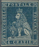 Italien - Altitalienische Staaten: Toscana: 1851, 6cr. Blue On Grey Paper, Fresh Colour, Touched To - Toskana