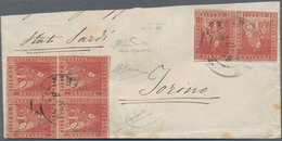 Italien - Altitalienische Staaten: Toscana: 1857: 1 Cr Block Of Four And A Pair On Large Part Of A L - Toskana