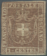 Italien - Altitalienische Staaten: Toscana: 1860, 1c. Violet-brown, Fresh Colour, Cut Into To Full M - Tuscany