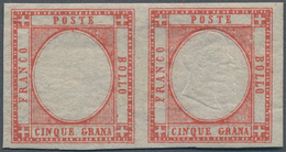 Italien: 1861, Neapolitan Province, 5gr. Rose Carmine, Horizontal Pair, Fresh Colour And Good Margin - Ungebraucht