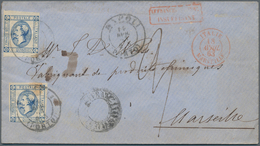 Italien: 1863. Envelope Addressed To France Bearing Italy Yvert 11, 15c Blue (2) Tied By Napoli (Por - Neufs