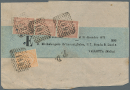 Italien: 1872, 10 C Brown-orange And 2 C Red-brown Strip Of Three Cancelled With "189" And "PD" In B - Mint/hinged