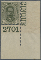 Italien: 1895, 45 Cents Olive Green "Umberto I", Sheet Corner With Plate Number "2701", MNH; With Ra - Neufs