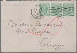 Italien: 1906 5 C. Green Unperforated, Strip Of Three On Letter Tied By Machine Cancel ROMA FERROVIA - Neufs