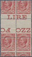Italien: 1906, 10 C. Red, Block Of Four, With Gutter Inbetween And Strongly Shifted Perforation. Unk - Neufs