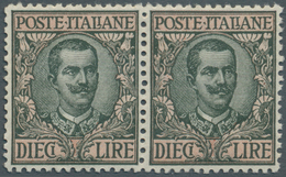 Italien: 1910, 10l. Olive/rose, Horiz. Pair In Very Good Centering, Unmounted Mint, Signed Raybaudi. - Mint/hinged