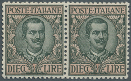 Italien: 1910, 10l. Olive/rose, Horiz. Pair In Very Good Centering, Unmounted Mint, Signed Raybaudi. - Ungebraucht