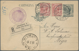 Italien: 1920, Two Items 10 C Brown-rose Additional Franking On 15 C Shale Postal Stationery Card Fr - Neufs