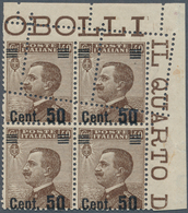 Italien: 1923-27, 50 On 40 C, Mnh, Block Of Four, With Interesting, Strongly Shifted, Double Perfora - Mint/hinged