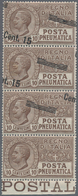 Italien: 1924. Italian Pneumatic Mail, 15 C. On 10 C Brown, Strip Of Four, From The Lower Margin Wit - Neufs