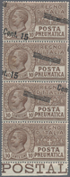 Italien: 1924. Italian Pneumatic Mail, 15 C. On 10 C Brown, Strip Of Four, From The Lower Margin Wit - Ungebraucht