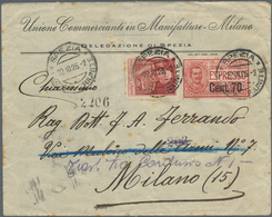 Italien: 1925, Express Cover (small Stains) From SPEZIA To Milano, Redirected Within The City. "MILA - Neufs