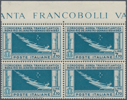 Italien: 1930, Squadron Flight, 7.70l. Blue, Top Marginal Block Of Four, Unmounted Mint. Mi. 2.800,- - Ungebraucht