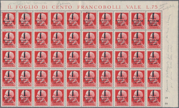 Italien: 1944, Rep.Sociale, Genova Issue, 75c. Carmine, Top Marginal Block Of 50 Stamps (folded) Inc - Neufs