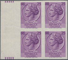 Italien: 1961 (ca.), 25 Lire Violett, Without Watermark (Sassone 769 A = 4000 € Per Stamp) And Not P - Mint/hinged