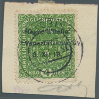 Italienische Besetzung 1918/23 - Julisch-Venetien: 1918, 4kr. Bright Green On Piece, Clearly Oblit. - Vénétie Julienne