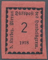 Italien - Lokalausgaben 1918 - Meran: 1918, 2 H Schwarz Auf Rosa, Mit Plattenfehler "Ornament In Der - Merano