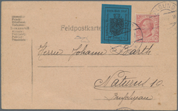 Italien - Lokalausgaben 1918 - Meran: 1918, 5 H Schwarz Auf Blau, Zusammen Mit Italien 10 C Rosa Fre - Merano