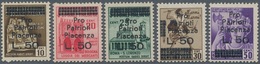 Italien - Lokalausgaben 1944/45 - Piacenza: 1945, "L. 50" On 10c. To 50c., Set Of Five Values, Unmou - Other & Unclassified