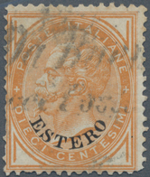 Italienische Post Im Ausland - Allgemeine Ausgabe: 1874, 10c. Ocre Oblit. By Curved Straight Line "D - Sonstige & Ohne Zuordnung