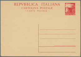 Italien - Ganzsachen: 1947, Stationery Card 20l. Red On Cream, Unused, Slight Imperfection In Lower - Entiers Postaux