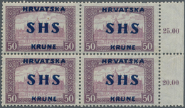 Jugoslawien: 1918, SHS Overprints, 50f. Dull Purple/lilac "Parliament", Right Marginal Block Of Four - Unused Stamps