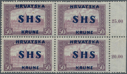 Jugoslawien: 1918, SHS Overprints, 50f. Dull Purple/lilac "Parliament", Right Marginal Block Of Four - Ongebruikt