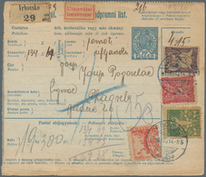 Jugoslawien: 1919, 10f Blue/old White Bilingual Hungarian COD Parcel Card, Accompanying Parcel Of 19 - Unused Stamps