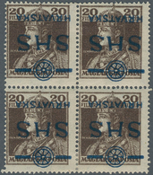 Jugoslawien: 1918, SHS Overprints, 20f. Brown "Karl", Block Of Four With Inverted Overrpint In Blue - Ongebruikt