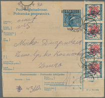 Jugoslawien: 1920, 12x On 10(h) Blue/yellowish "KRALJEVSTVO/ SHS" (Cyrillic, In Black) Parcel Card A - Ungebraucht