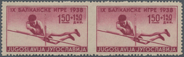 Jugoslawien: 1938, 1,50 + 1,50 D Lilac Carmine "pole Vault", Horizontal Pair, Vertically Imperforate - Ungebraucht