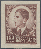 Jugoslawien: 1939, Definitives "King Peter", 1.50d. Brown, Imperforate Recess-printed Proof In Issue - Unused Stamps