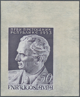 Jugoslawien: 1953, 50 Din Deep Violet Marshall Tito, Imperforated From Upper Right Sheet Corner, VF - Unused Stamps