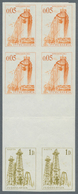 Jugoslawien: 1966, Definitives "Technique And Architecture", 0.05d. Orange And 1d. Olive, Imperforat - Unused Stamps