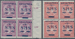 Kroatien: 1918, Stamps Of Hungary With Overprint In Mint Block Of Four, Certificate Ercegovic (Mi€fo - Kroatien