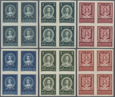 Kroatien: 1943, 1 K To 3.50 K. Famous Croats Imperforated In Blocks Of Four And 3 Color Samples In B - Croatie