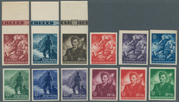 Kroatien: 1944 (22 May). Croat Youth Fund. COLOUR TRIALS.  3K50 + 1K50 Red-brown, 12K50 + 6K50 Blue - Croatia