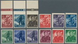 Kroatien: 1944 (22 May). Croat Youth Fund. COLOUR TRIALS.  3K50 + 1K50 Red-brown, 12K50 + 6K50 Blue - Kroatien