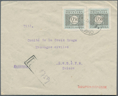 Kroatien - Portomarken: 1943, Used Registered Cover To The Red Cross In Geneva, On The Front Side Fr - Kroatien