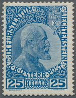 Liechtenstein: 1912, 25 Heller Dunkelblau, Normales Papier Postfrisch. - Briefe U. Dokumente