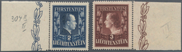 Liechtenstein: 1951, 2 Fr. Und 3 Fr. Jeweils In Der Seltenen Zähnung 14 3/4 Und Einheitlicher Wasser - Covers & Documents