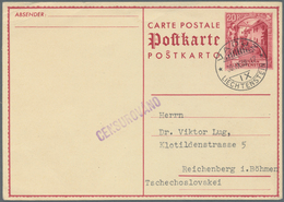 Liechtenstein - Ganzsachen: 1938, 20 Rp Ganzsachenkarte Ab "VADUZ 30.9.38" Nach Reichenberg In Böhme - Stamped Stationery