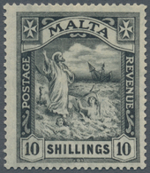 Malta: 1922, 10sh. Black, Wm Mult. Script CA, Mint Original Gum Previously Hinged. - Malta