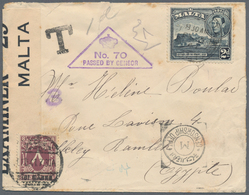 Malta: 1942, Cover (small Stains) Sent From Malta To Egypt With Maltese And Egytian Censor Marks And - Malta
