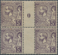 Monaco: 1920, Prince Albert I. 5fr. Violet Gutter Block Of Four (millesime 0), Mint Never Hinged And - Used Stamps