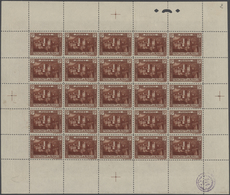 Monaco: 1922, Monaco Castle 5fr. Redbrown Complete (folded) Sheet Of 25 With Margins Around, Mint Ne - Used Stamps