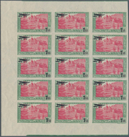 Monaco: 1933, Airmails 1.50fr. On 5fr. Green/rose, IMPERFORATE Block Of 15 With Slevedges From Left - Used Stamps