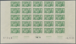 Monaco: 1951, Visiting Card Stamps Complete Set Of Five In IMPERFORATE Blocks Of 25 From Lower Margi - Used Stamps