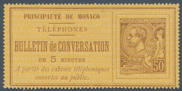 Monaco - Ganzsachen: 1892, Telephone Billet, 50c. Brown On Yellow, Unused No Gum As Issued. Maury 1, - Entiers Postaux